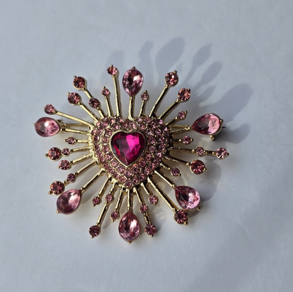 Anne Klein Gold and Pink Radiant Heart Brooch And Bag Decor